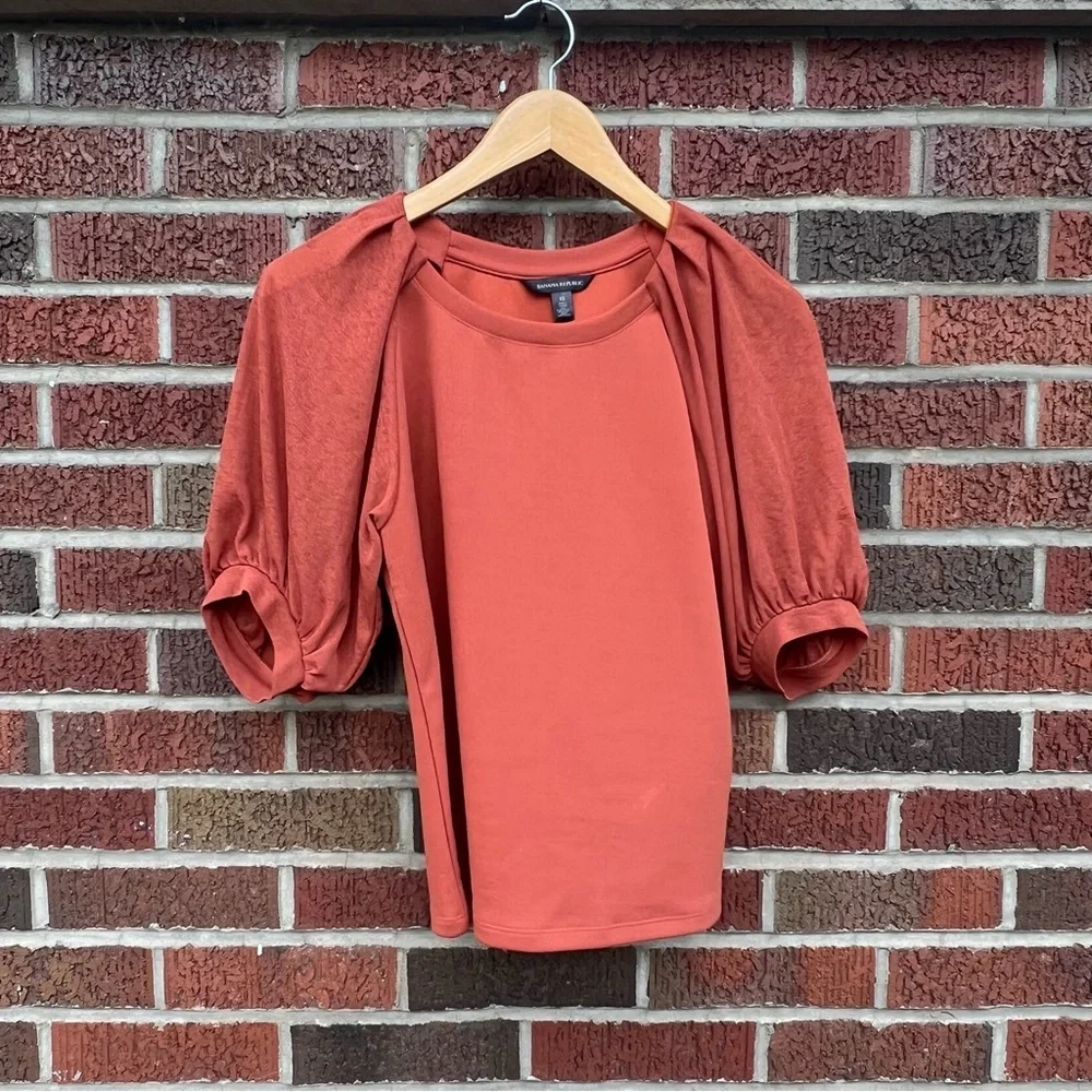 Banana Republic Burnt Orange Puff Sleeve 1/2 Sleeve Blouse Top